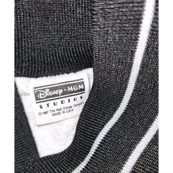 Disney Vtg 80s Sz XL MGM Studios Black Satin Bomber Jacket Embroidered Silver - Picture 6 of 10